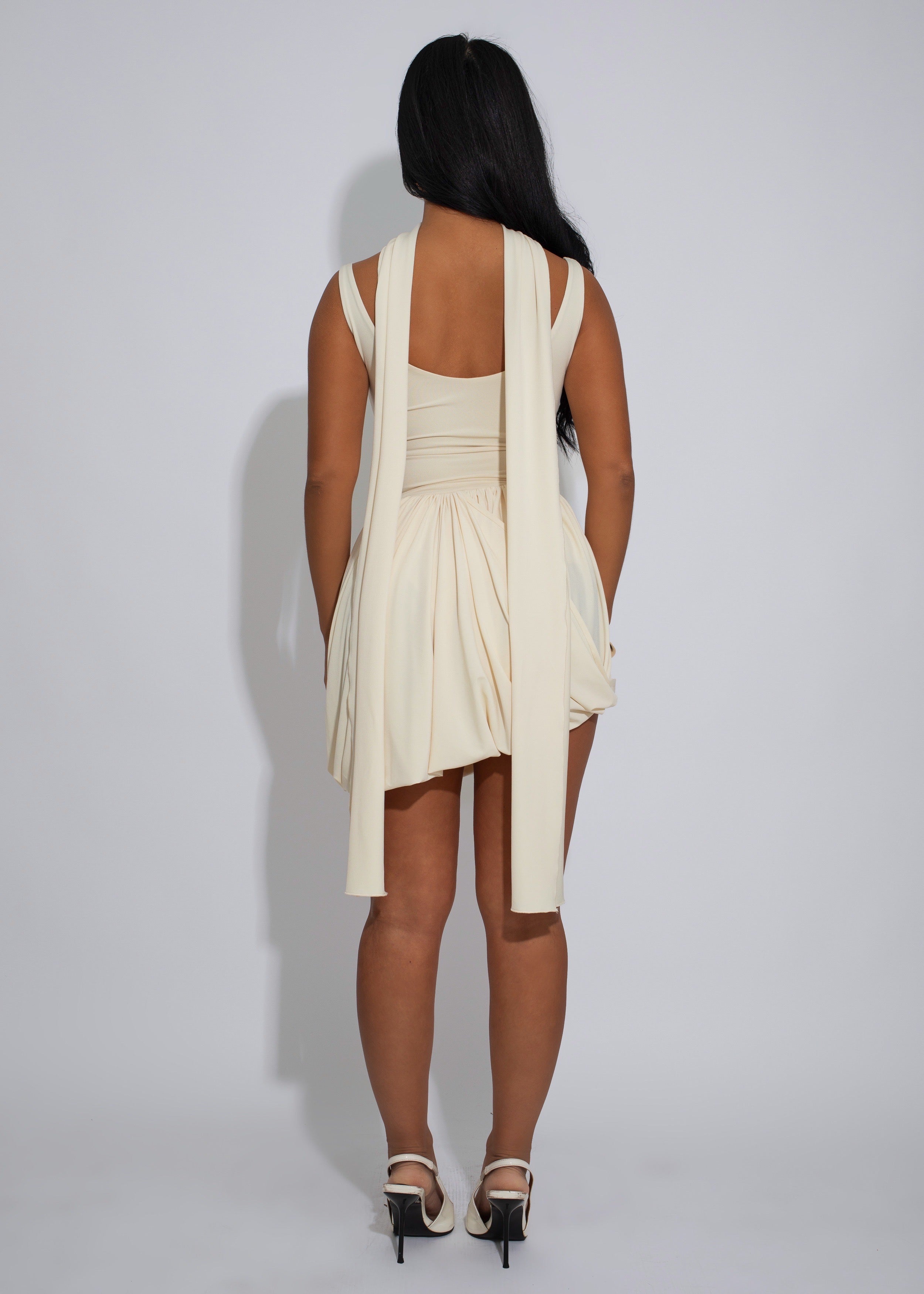 Astral Muse Ruched Mini Dress Nude