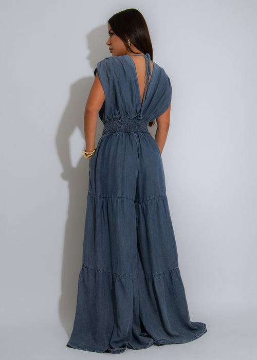 Valley Breeze Ruched Jumpsuit Dark Denim
