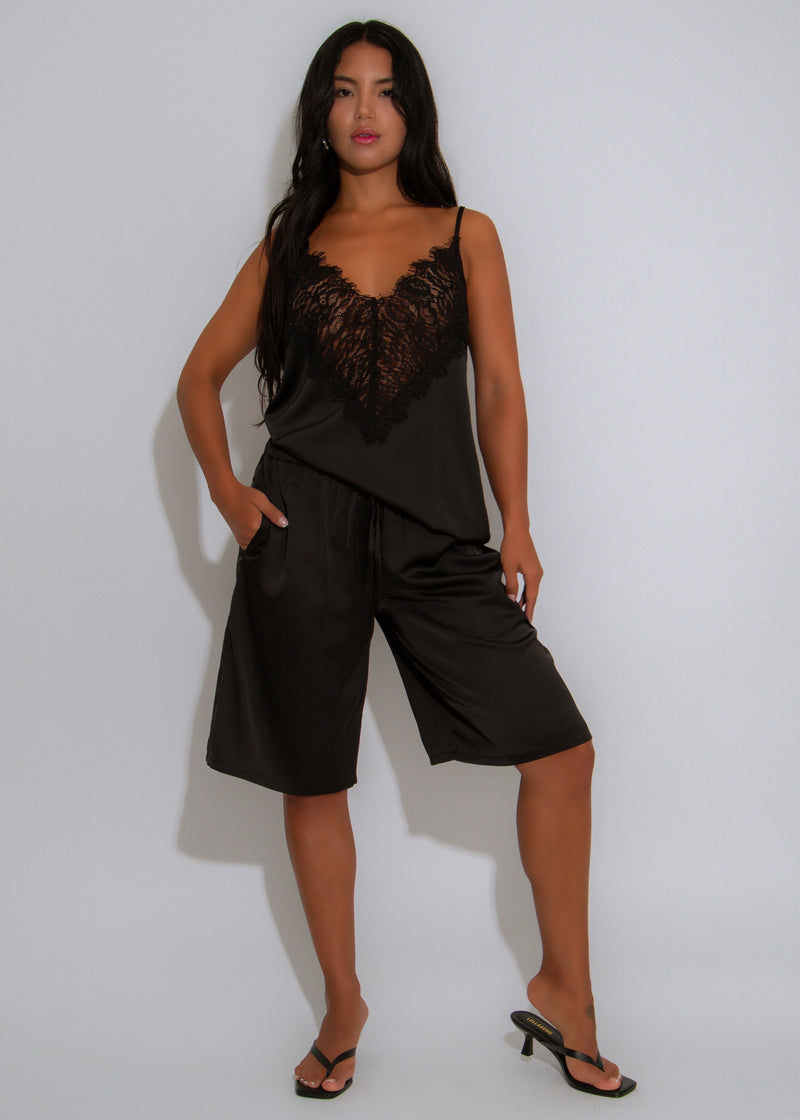 Luxe Serenity Lace Satin Short Set Black