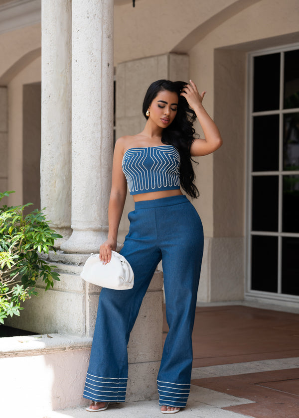 Riviera Lines Pant Set Denim