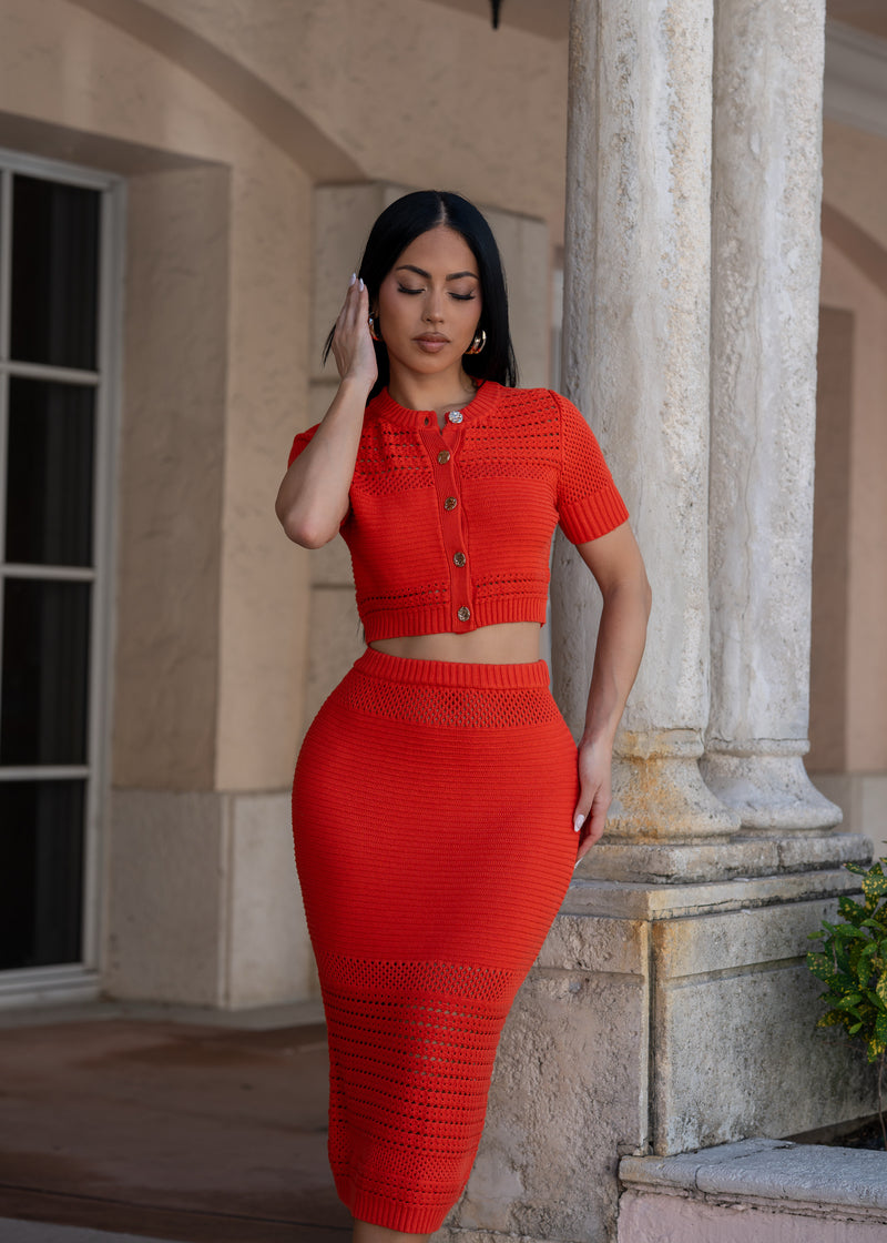 Feelings Growing Stronger Knit Skirt Set Orange