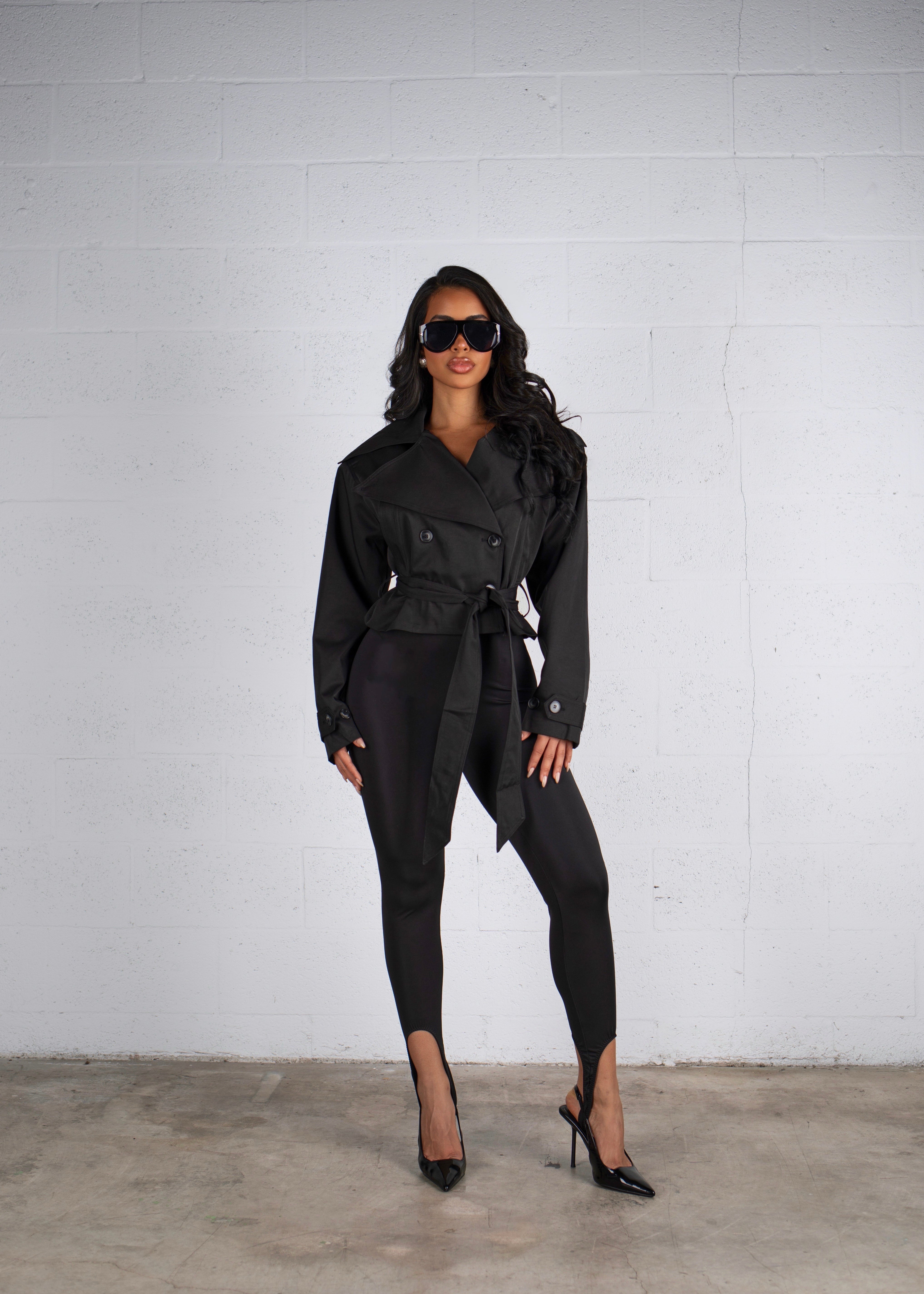 In Demand Cropped Trench Coat Black *PRE ORDER*