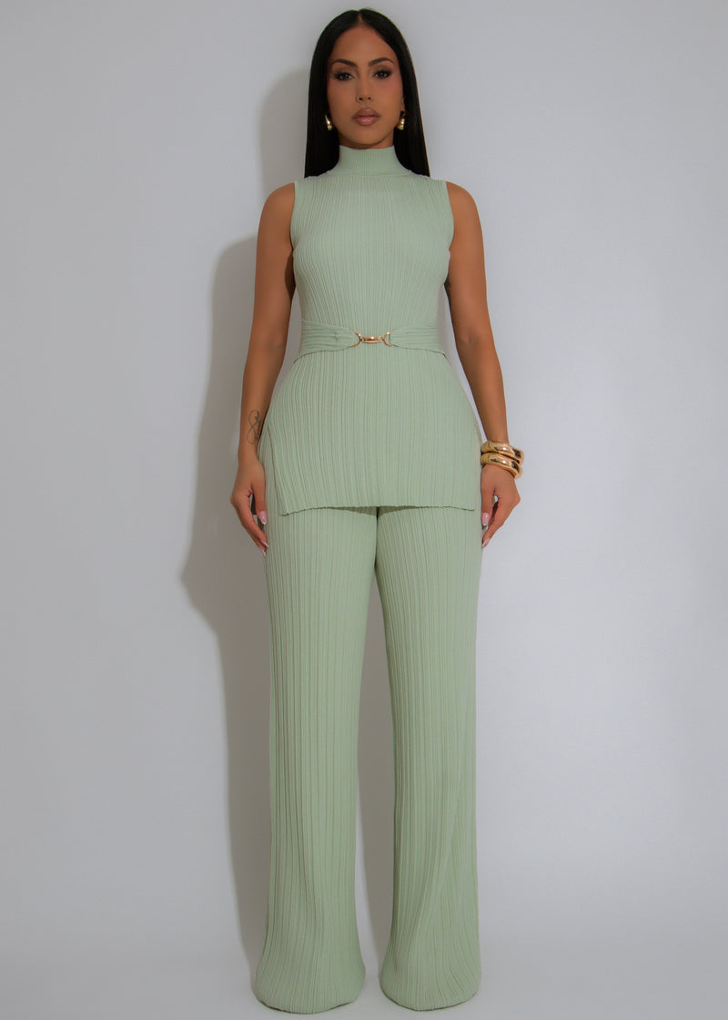 The Draped Aura Ribbet Pant Set Green