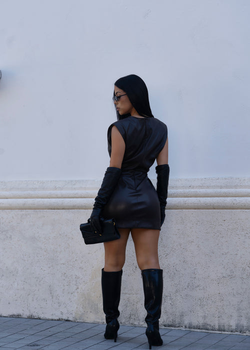 Raw Energy Faux Leather Mini Dress Brown