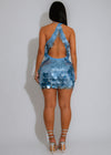 Splash Effect Mesh Sequin Mini Dress Blue