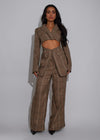 Plaid Aperture Pant Set Brown