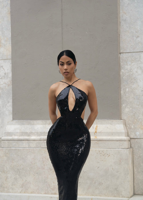 Midnight Glitz Sequin Maxi Dress Black
