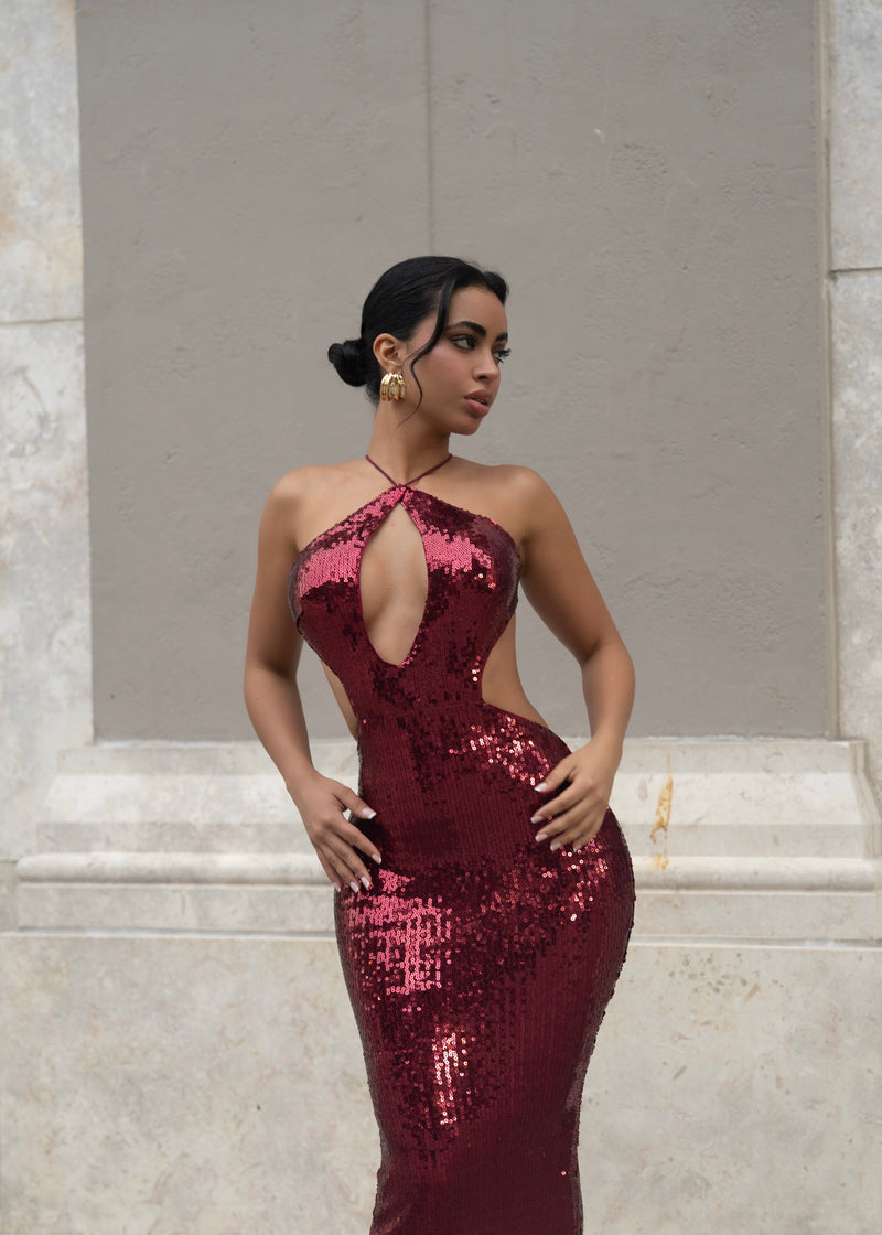Midnight Glitz Sequin Maxi Dress Red