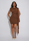 Fragmented Flow Ruched Ribbed Mini Dress Brown