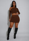 Modern Edge Ribbed Skirt Set Brown
