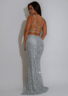 Afterglow Siren Ruched Sequin Maxi Dress Silver