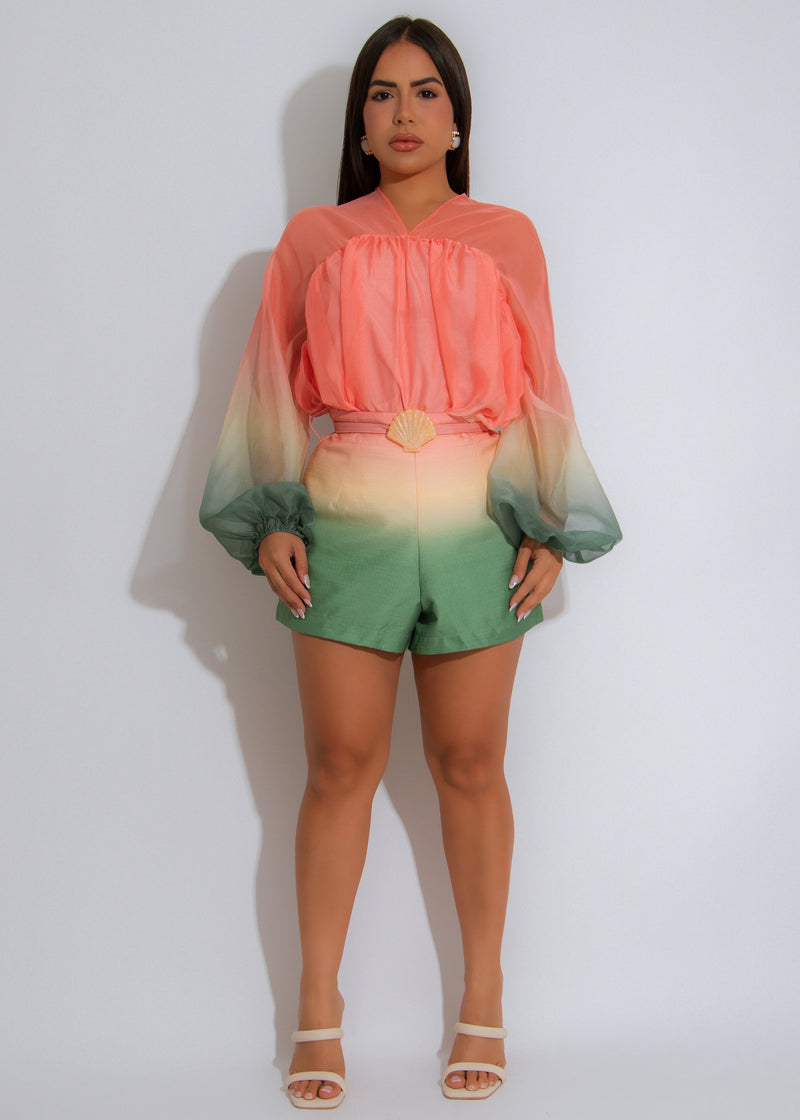 Cloud Bloom Mesh Ruched Short Set Orange