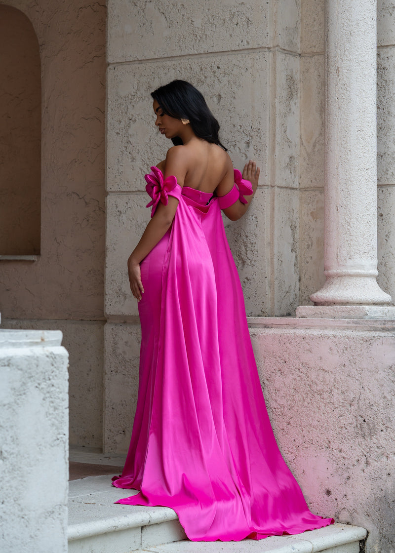 Royal Dream Satin Floral Maxi Dress Pink