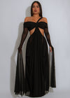Enchanted Veil Ruched Mesh Maxi Dress Black
