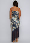 Marble Drift Fringes Maxi Dress Blue