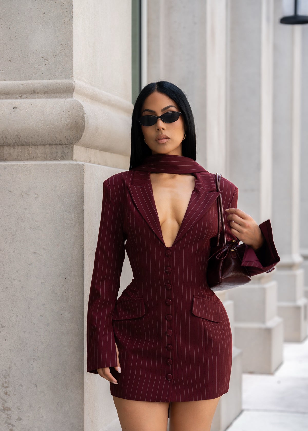 Scandal Pinstriped Blazer Dress Red
