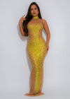 Stardust Illusion Mesh Rhinestones Maxi Dress Green