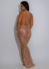 Midnight Glint Sequin Floral Skirt Set Gold