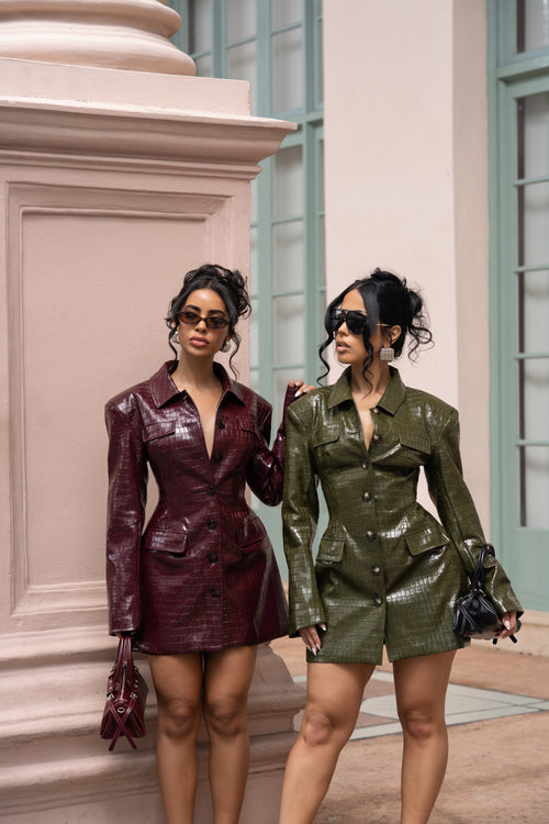 Let Me Adore You Faux Leather Mini Dress Green