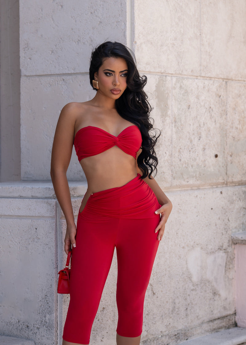No Matter What Ruched Capri Set Red