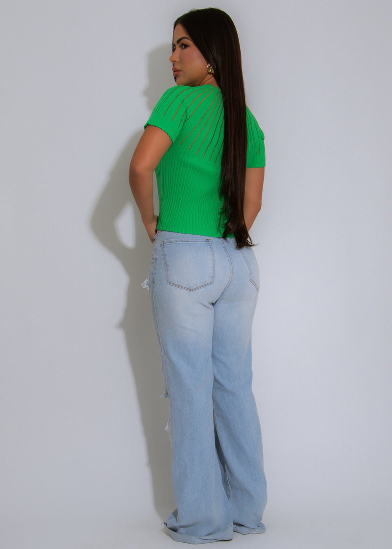 The Vibe Line Tee Ribbed Long Top Green