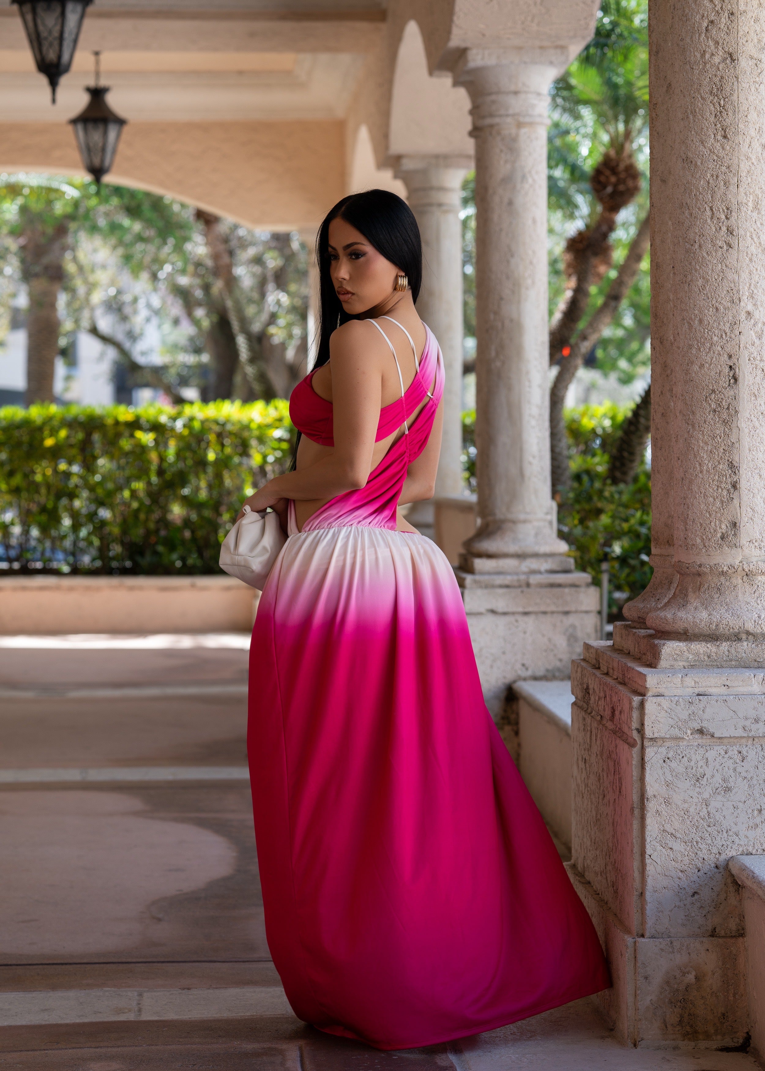 Enchanted Seduction Ruched Maxi Dress Pink