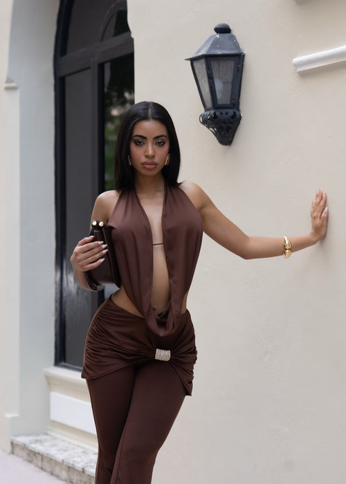 Endless Poise Ruched Pant Set Brown