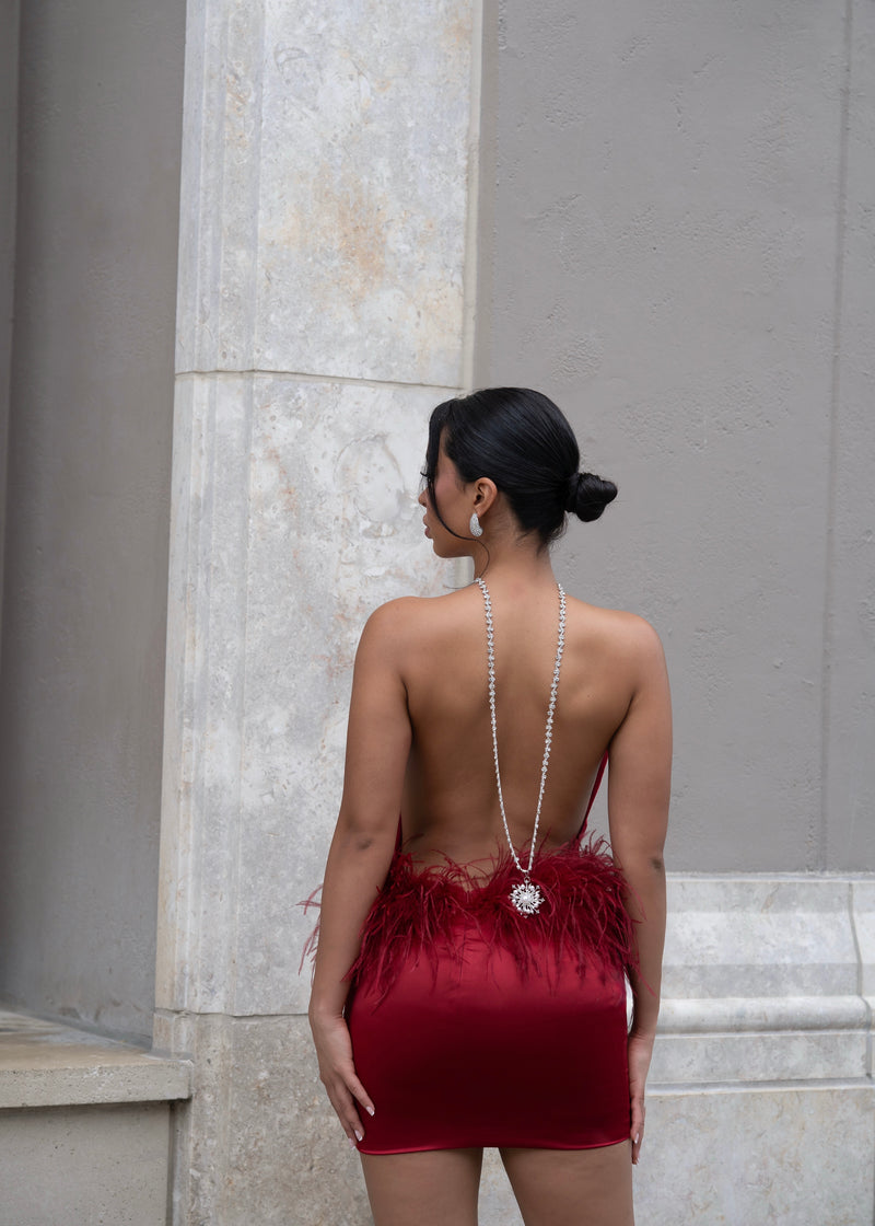 Moonlit Reverie Satin Rhinestone Mini Dress Red