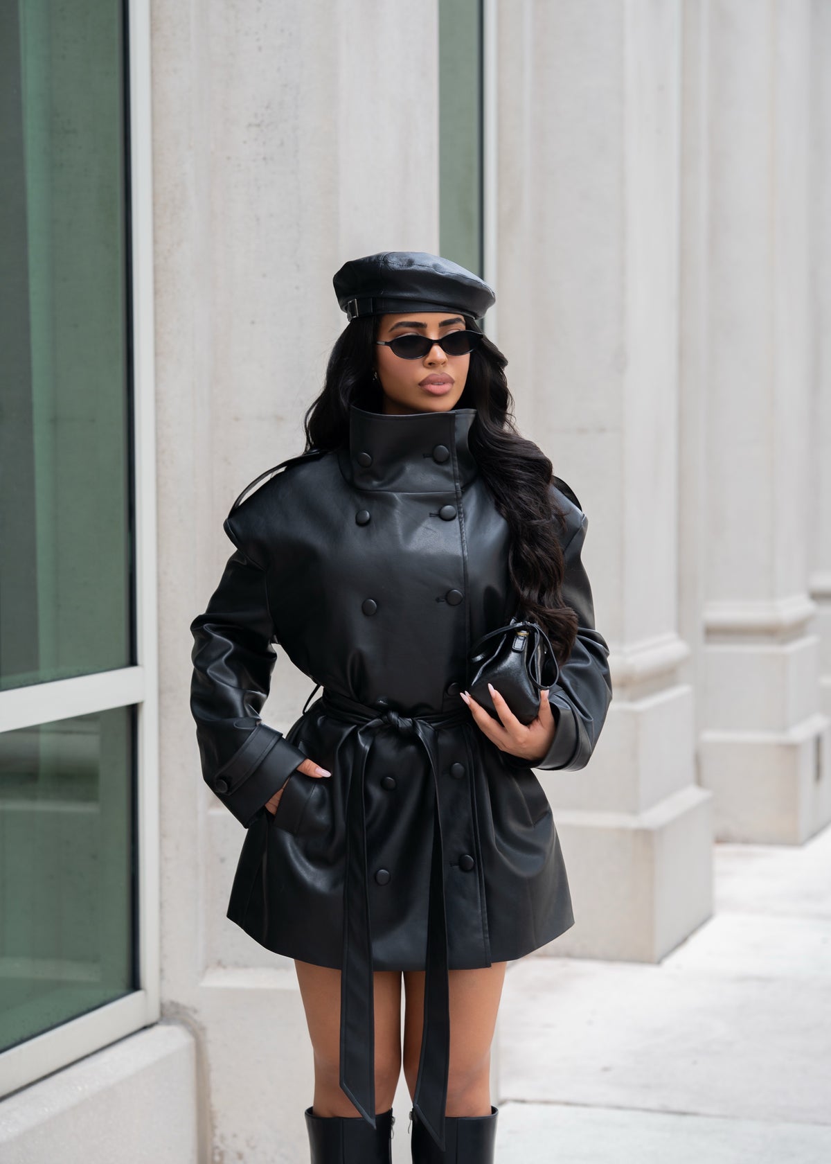 Sinful Intentions Faux Leather Mini Coat Dress Black