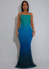 Tidal Rush Mesh Ruched Maxi Dress Blue