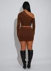Modern Edge Ribbed Skirt Set Brown