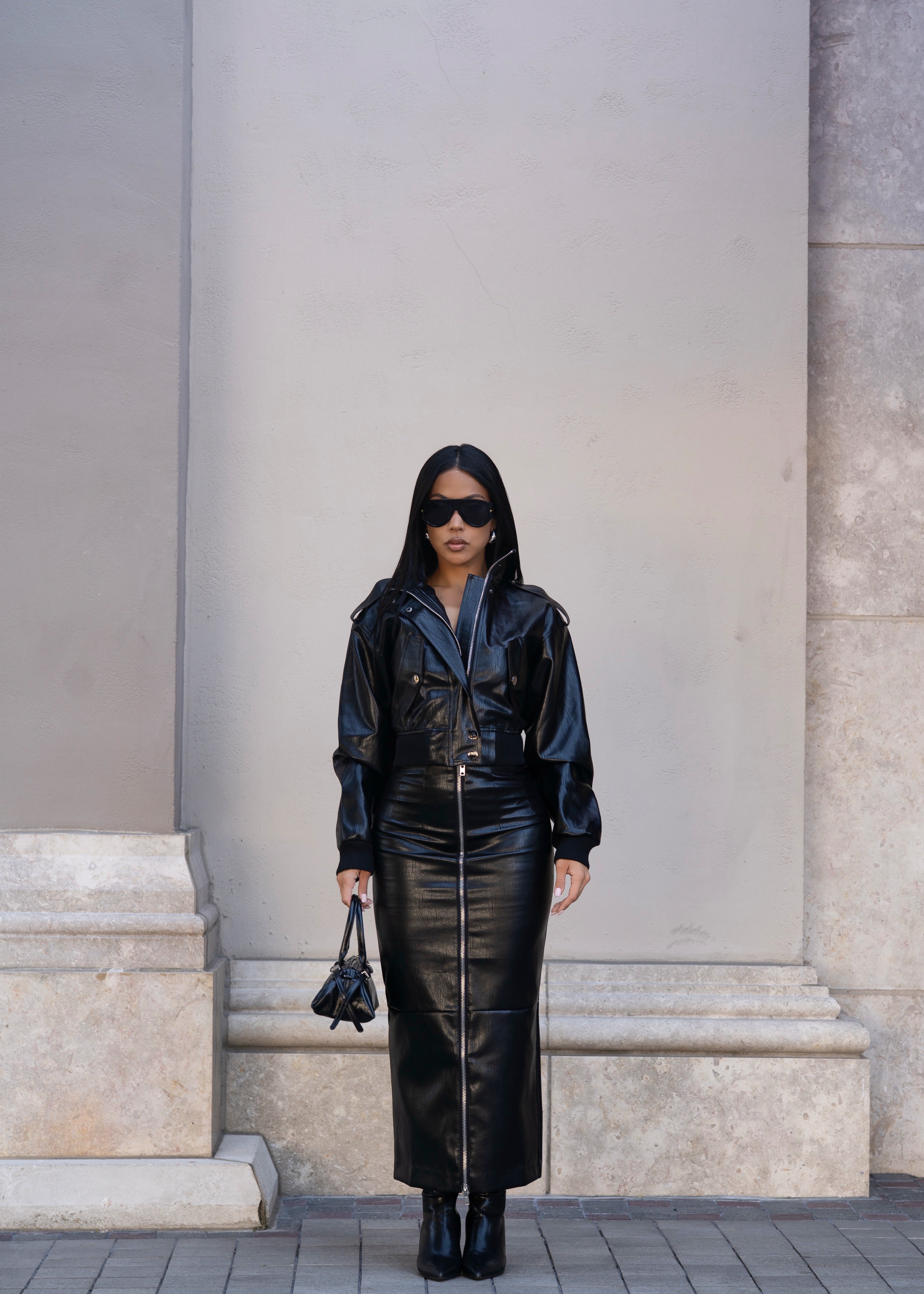 Command Effect Faux Leather Skirt Set Black