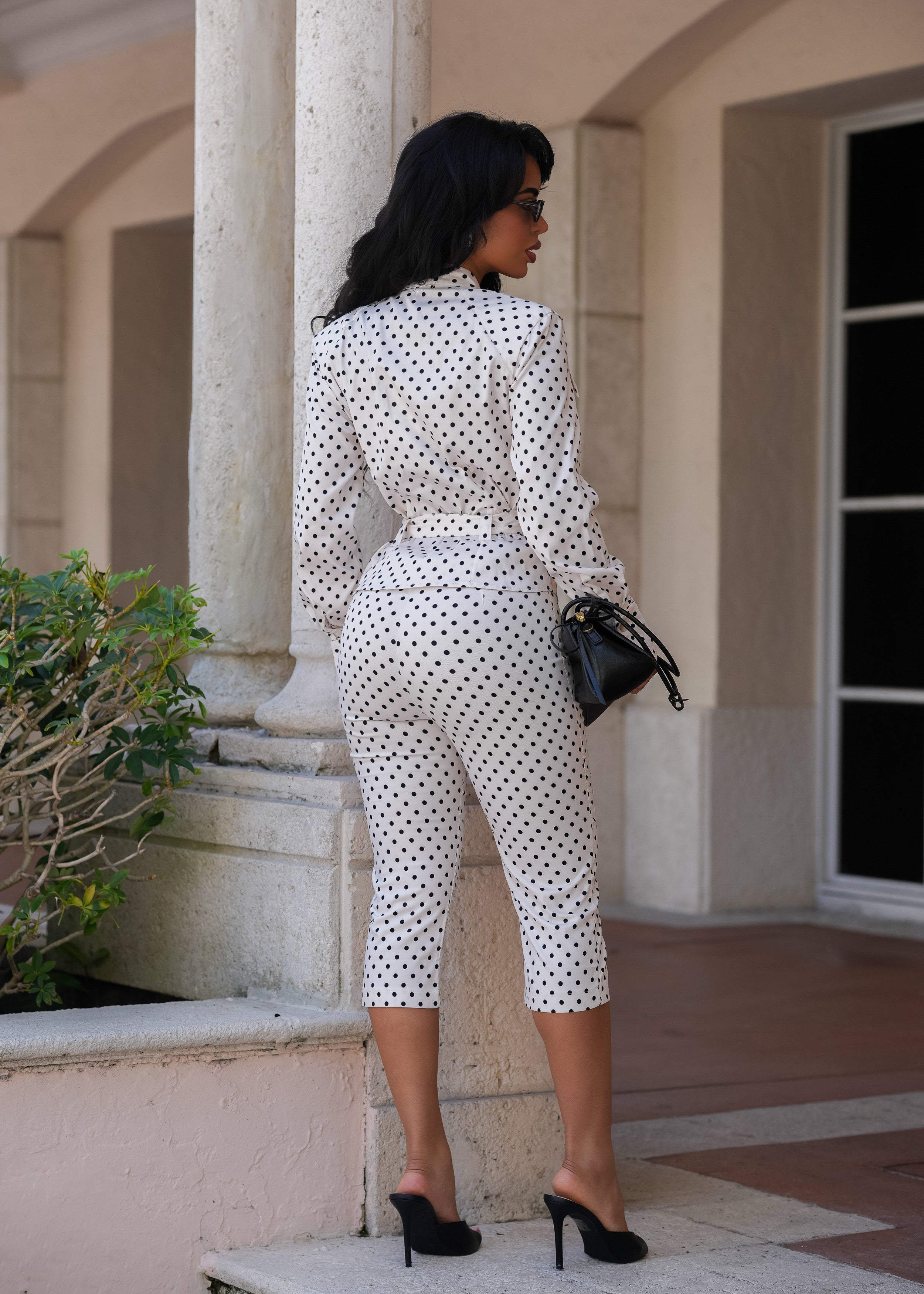 Socialite Polka Capri Set White
