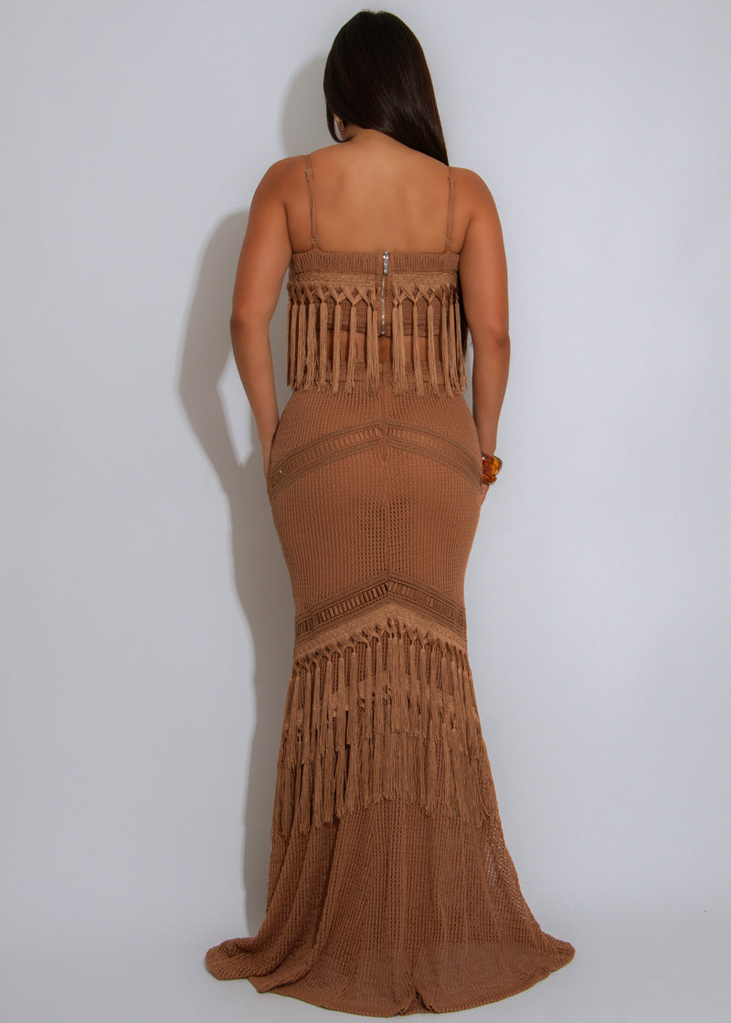 Sahara Threads Crochet Skirt Set Brown