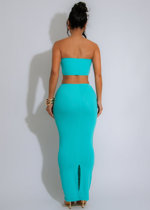 Sea Side Goddess Ruched Skirt Set Blue