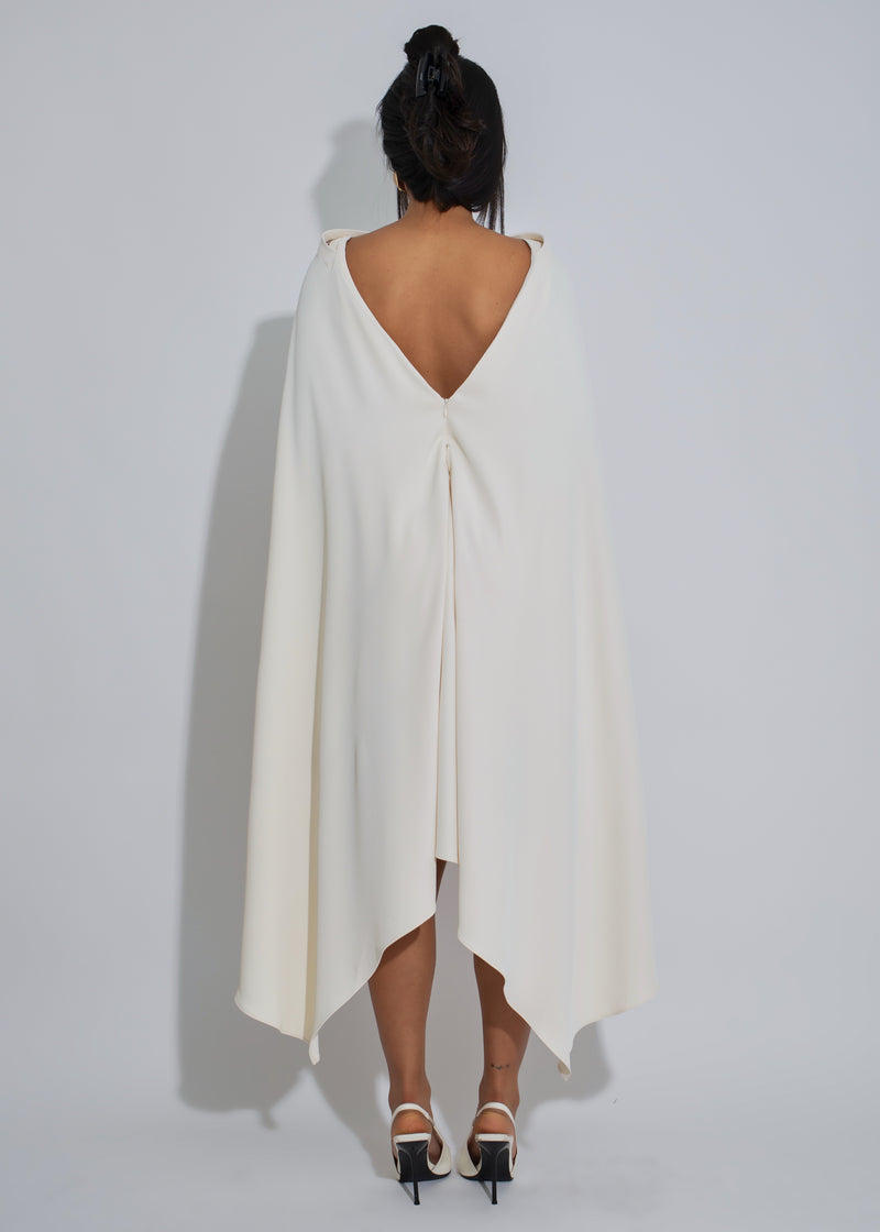Structured Veil Cape Mini Dress Nude
