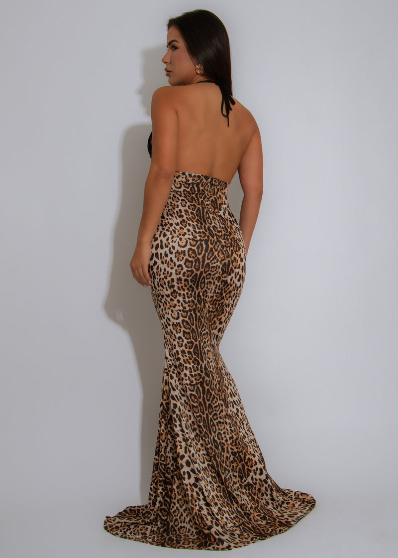 Wild Seduction Leopard Lace Maxi Dress Brown