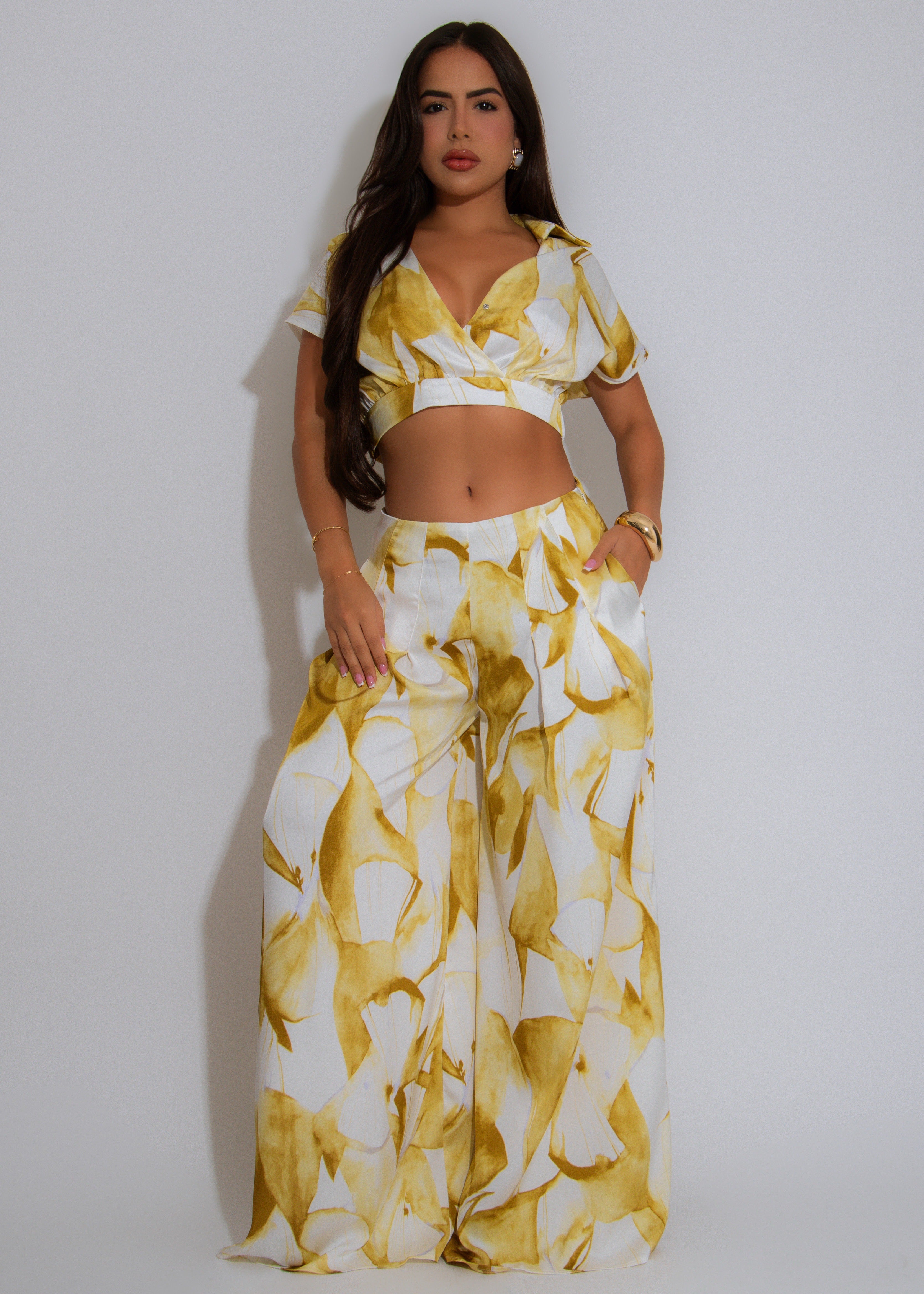 Electric Eden Floral Pant Set Green