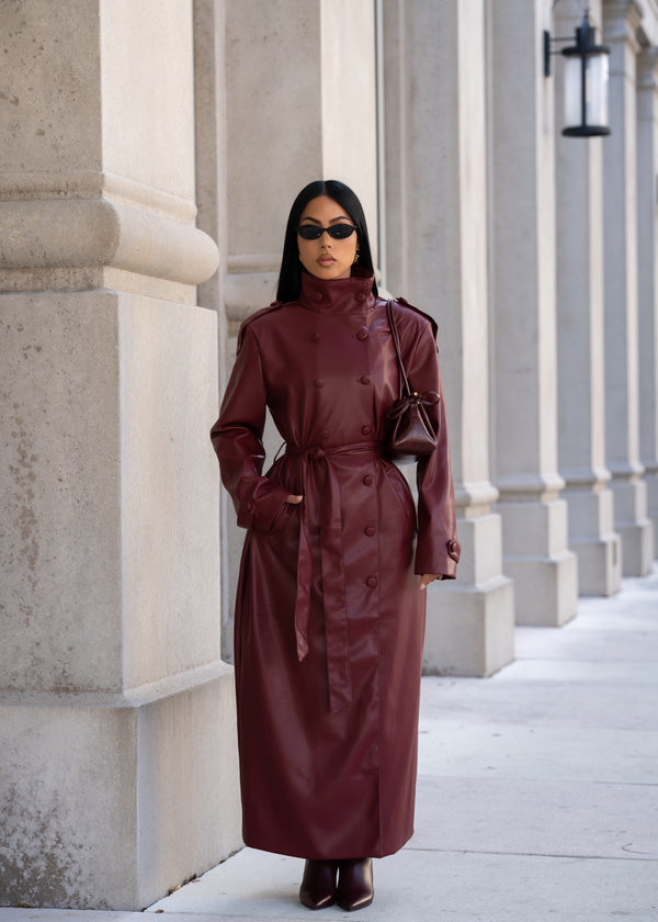 Privé Obsession Faux Leather Coat Set Red