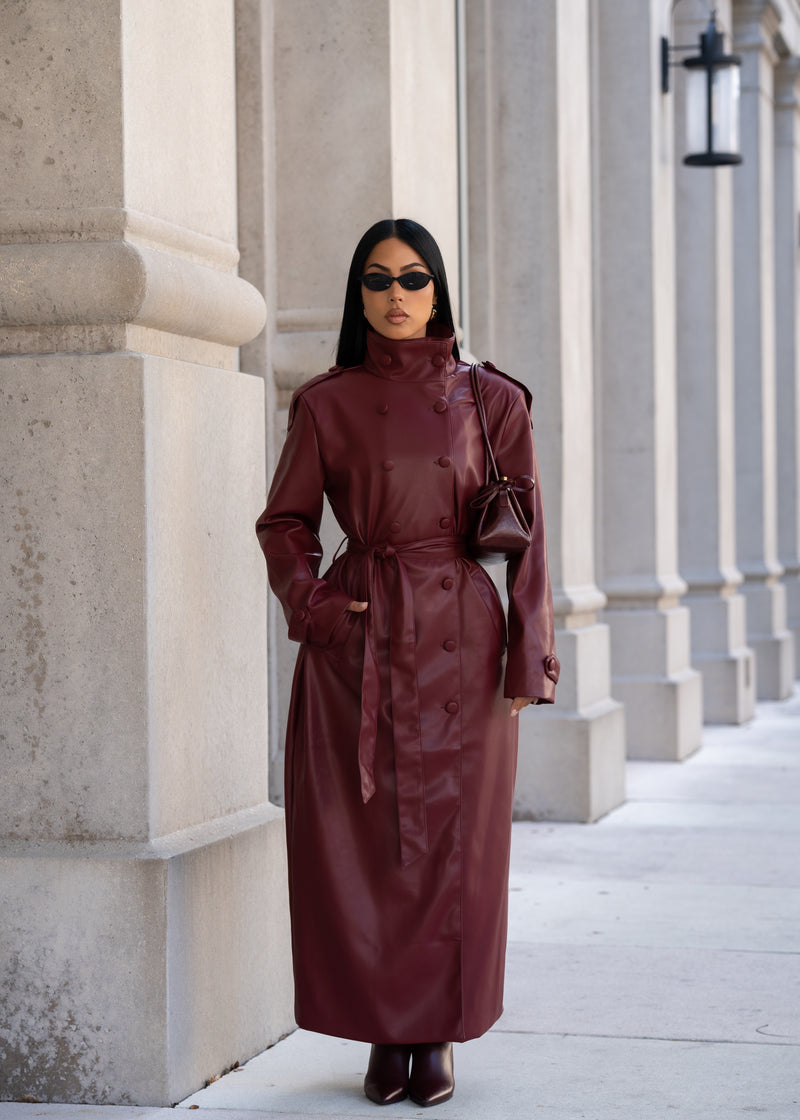 Privé Obsession Faux Leather Coat Set Red