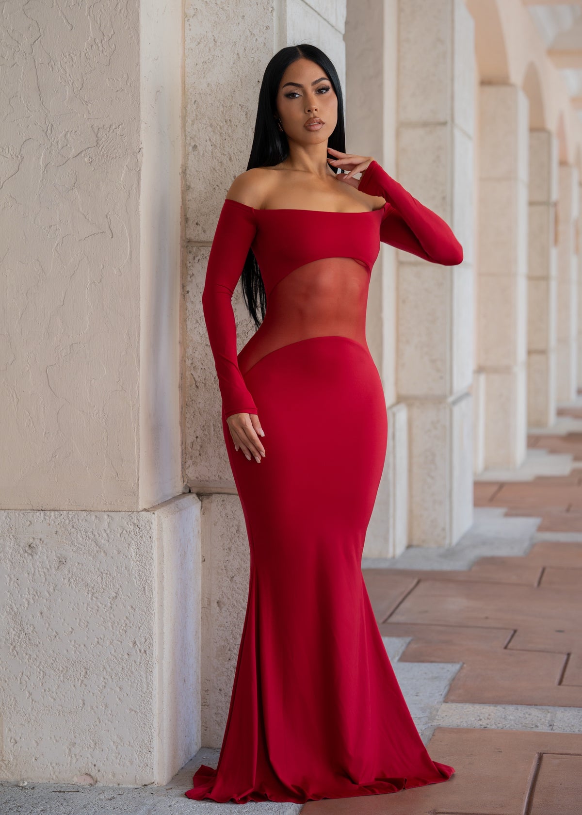 Aura Mesh Maxi Dress Red