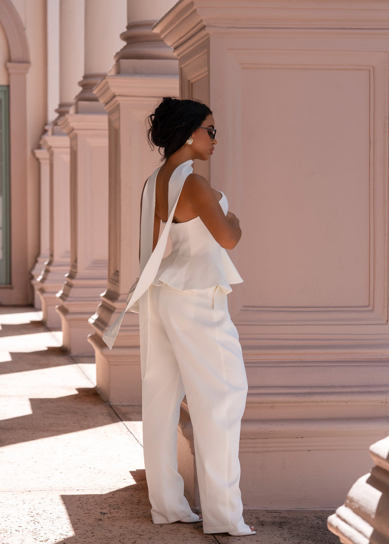 Sculpted Seduction Peplum Pant Set White