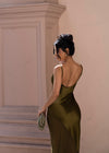 Luminous Sheerfall Satin Maxi Dress Green