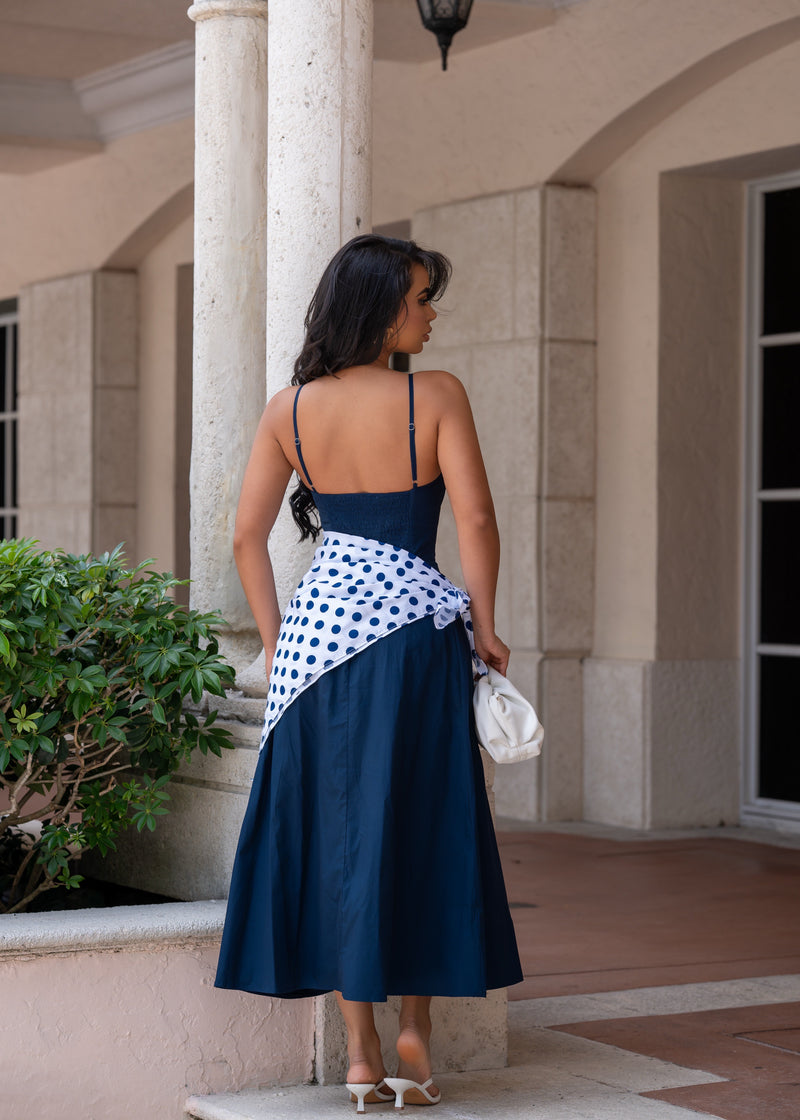Art Attitude Polka Dot Midi Dress Blue