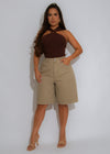 After Dark Halter Ribbed Crop Top Brown
