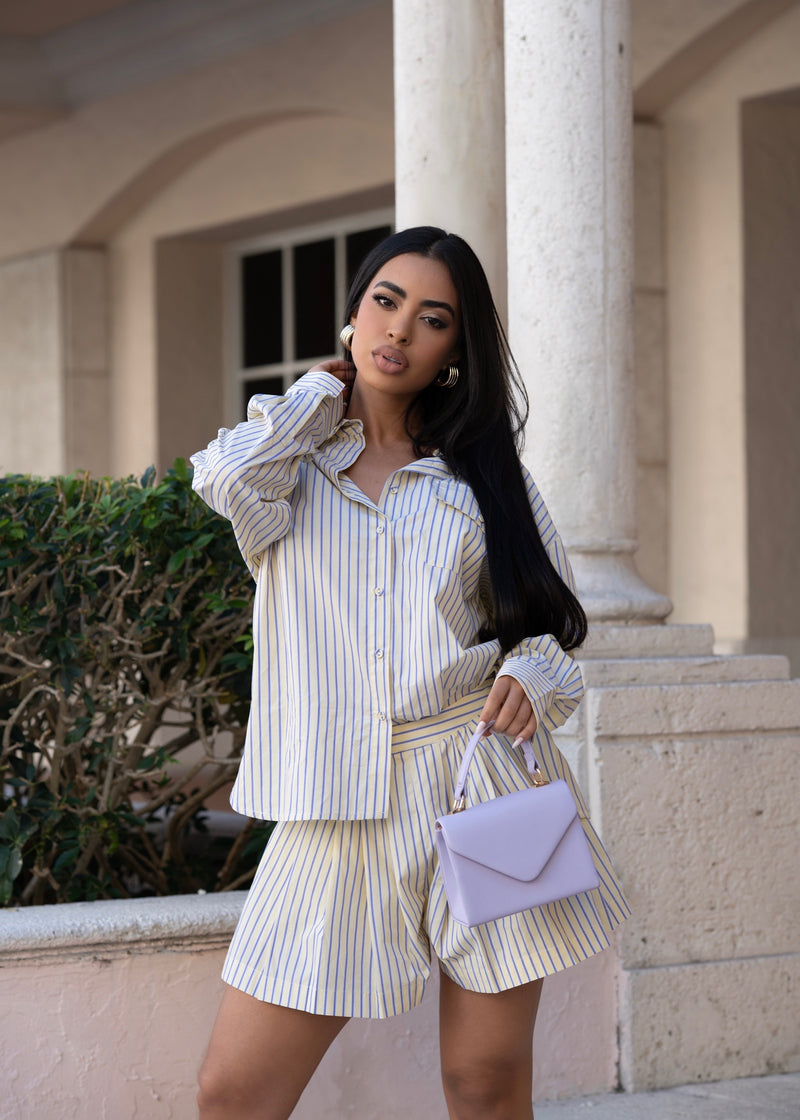 Elevated Essential Stripes Short Set Yellow