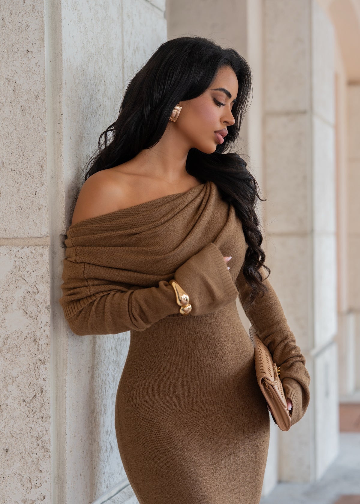 Elemental Ease Knit Maxi Dress Brown