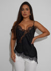 Whispered Elegance Satin Lace Long Top Black