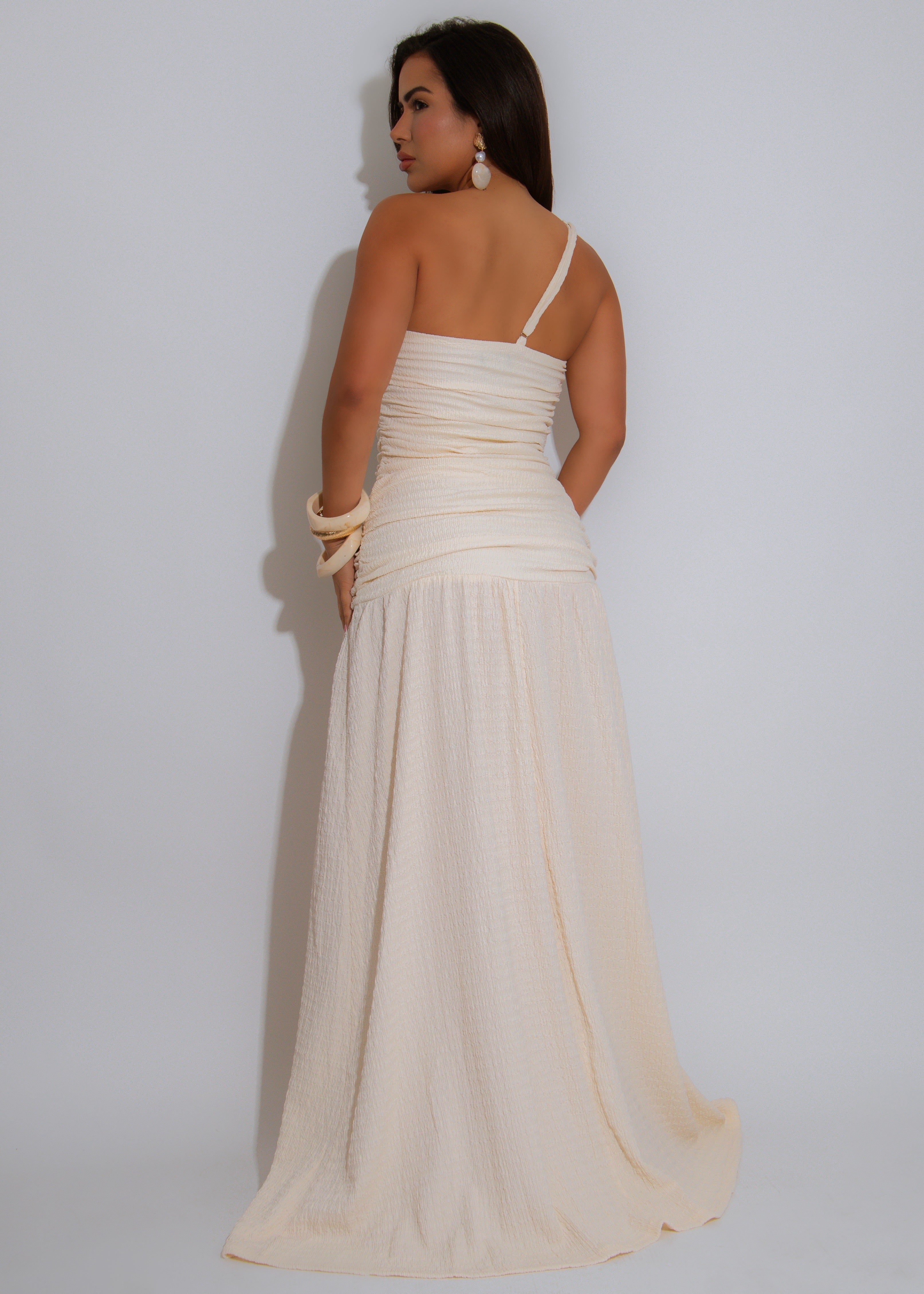 Sculpted Serenity Ruched Maxi Dress Nude