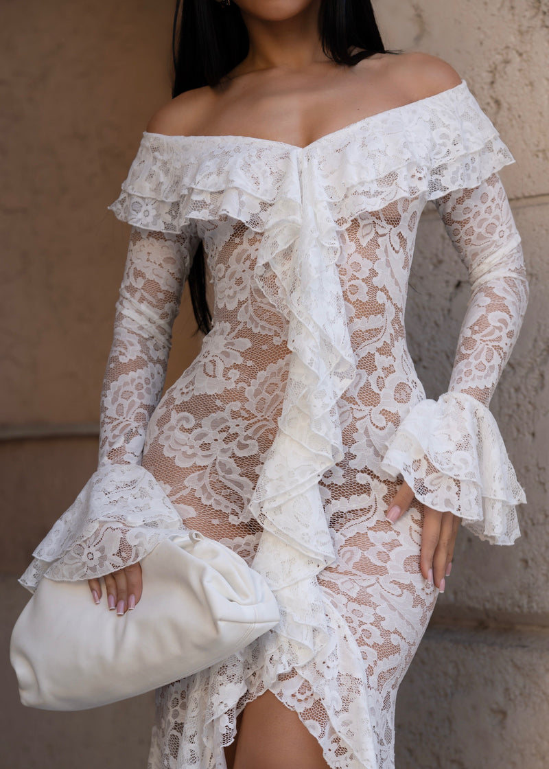 Divine Incantation Floral Lace Maxi Dress White